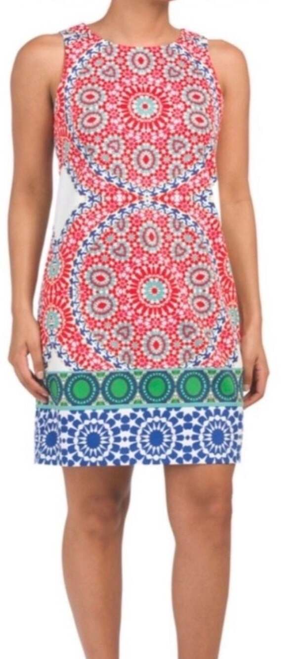 London Times Collection Midi Dress Sleeveless Mosaic Print Sheath Sz 8